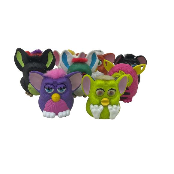 Preowned Multicolor Furby Purple Green Pink Figure Lot Plastic - Picture 1 of 5